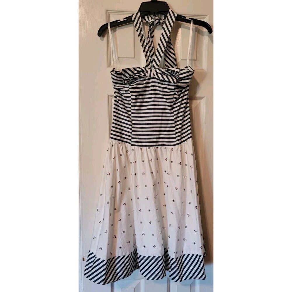 Unique Vintage 50s Style Dress Nautical Halter Fit‎ And Flare Swing Dress Sz Med